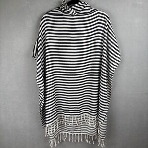 Gold Case Black White Striped Premium Cotton Hooded Poncho Wrap Tassel Turkey OS